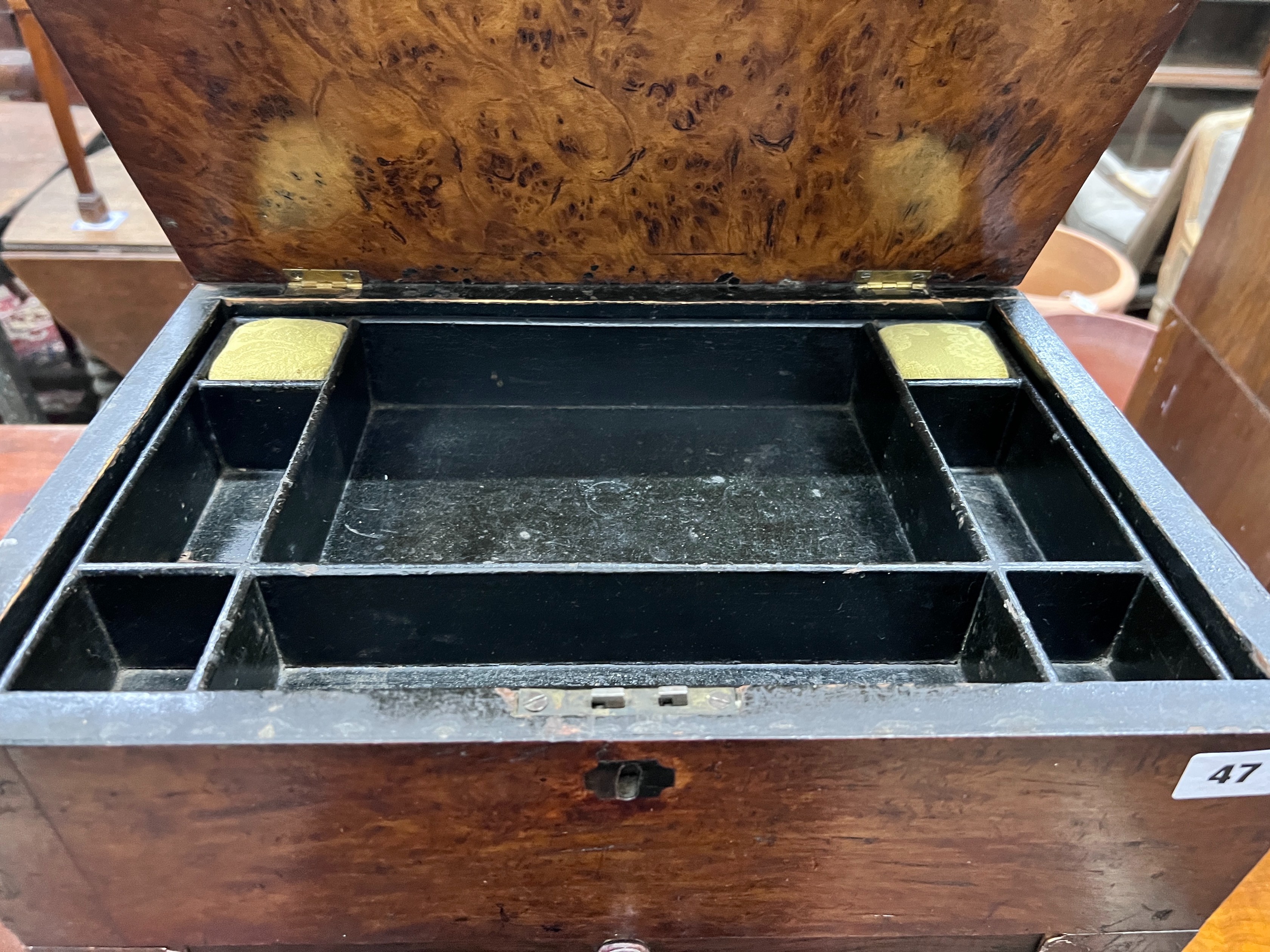 An early 19th century provincial work table, width 43cm, depth 29cm, height 72cm *Please note the sale commences at 9am.